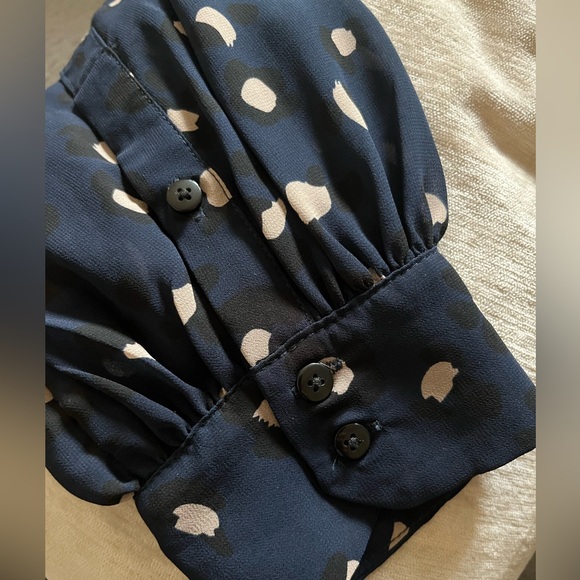 Mango Long Sleeve Blouse Navy Print Size 8 - Picture 4 of 8